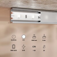 Maytoni 201179 Светодиодная лента 5 метров, ширина 8мм серия BASE SMD2835 24V 9,6Вт/м 1000Лм/м 6000К IP20 CRI80 120° кратность резки 50мм, раб. температура -30...+60°С