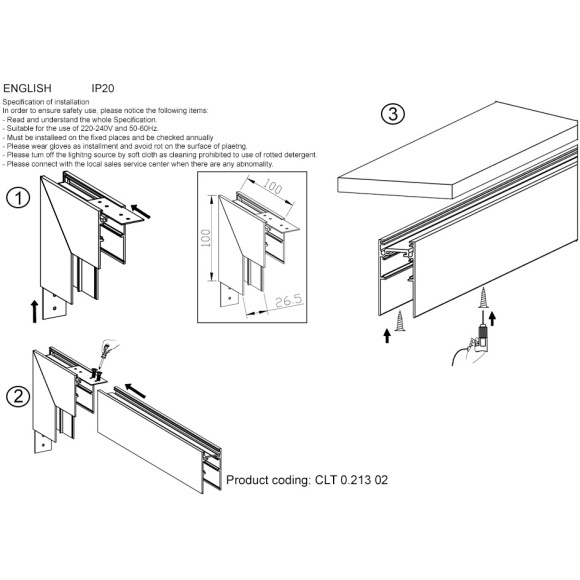 Соединитель с потолка на стену для накл. шинопровода Space 48V Crystallux CLT 0.213 02 WH
