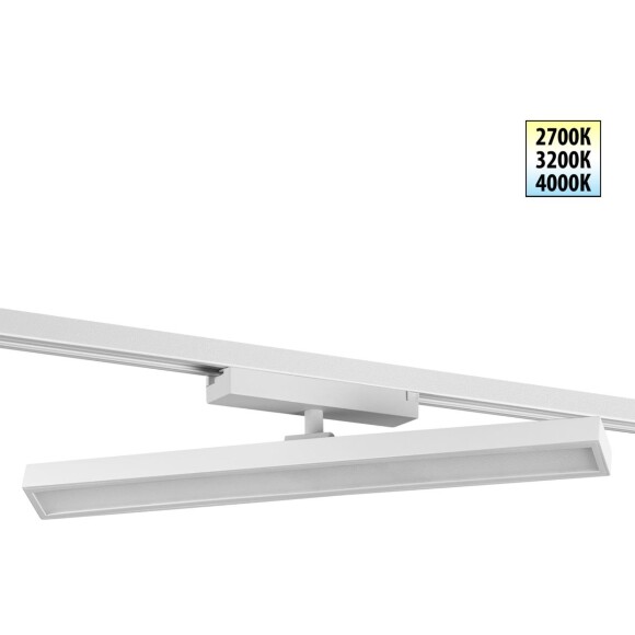 Novotech STRATUS 359776 Белый однофазный двужильный трековый светодиодный светильник, линейный 40см, поворотный, CCT перекл. цветовой температуры, LED 24Вт 1384Лм 2700;3200;4000К CRI90 105° IP20 220В, коэф. пульсации < 1%