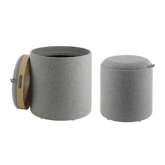 424022 MASHIKE Пуф круглый (комплект 2 шт.) H44, D39, полиэстер, серый, коричневый, пластиковая ножка