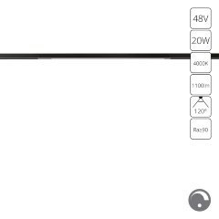 Arte Lamp Optima A7474PL-1BK Черный магнитный линейный светодиодный светильник, с возможностью диммирования по протоколу 0/1-10V, LED 20Вт 1100Лм 4000К CRI90 120° IP20 48В