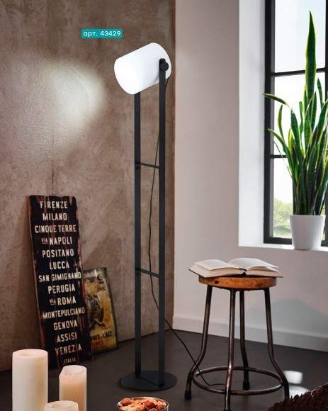 43429 Торшер HORNWOOD 1 с ножн. выкл., 1х28W (E27), L215, H1395, осн.?230, сталь, дерево, черный/тек