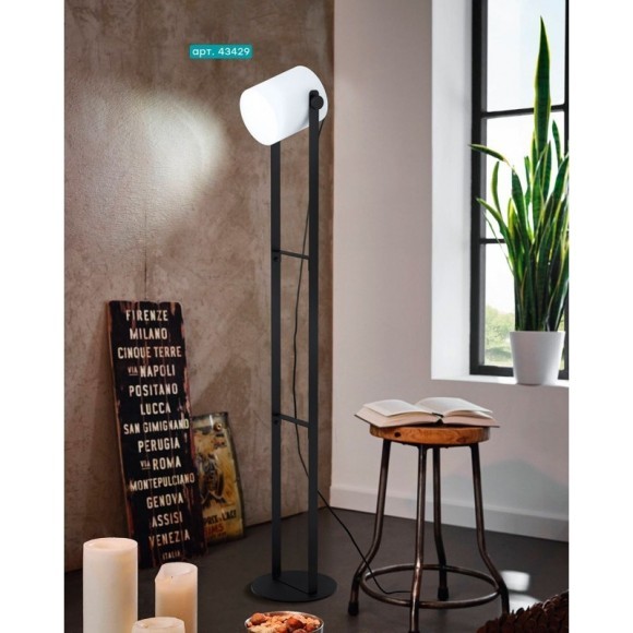 43429 Торшер HORNWOOD 1 с ножн. выкл., 1х28W (E27), L215, H1395, осн.?230, сталь, дерево, черный/тек