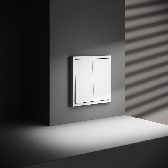 VLS020302 Проходной выключатель (переключатель) двухклавишный встраиваемый белого матового цвета 10А (2200 Ватт) VOLTUM S70 (белый матовый)