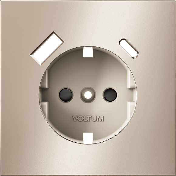 VLSM001010 Накладка металлическая для розетки с заземлением и защитными шторками, с зарядкой от USB (ТИП С + ТИП A)  платинового цвета VOLTUM S70 Metal (платина)