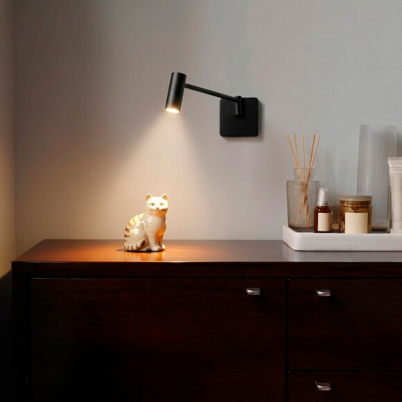 Прикроватная бра Lightstar Loft 765657 черная матовая, светодиодная, направленного света, с поворотным плафоном и выключателем, LED 5Вт 450Лм 36° CRI80