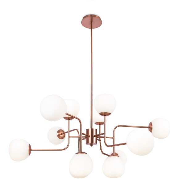 Люстра Maytoni Erich MOD221-PL-12-G основание латунь, подвесная люстра с шарами из матового белого стекла, 12xE14, дизайнерский светильник на большую гостинную