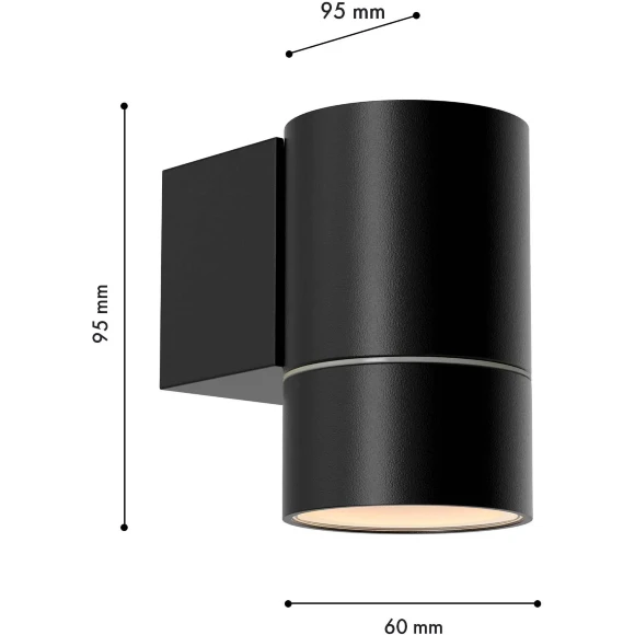 Favourite Bonum 4795-1W Черный уличный настенный светильник, фасадный спот цилиндр со светом в одну сторону, D95xW60xH95, под сменную лампу GU10 макс. 35Вт, IP65, 220В
