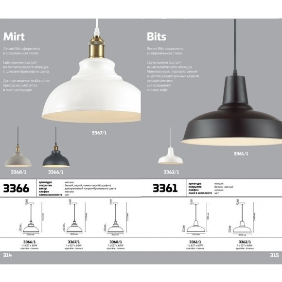Подвесной светильник с 1 плафоном Odeon Light 3361/1 BITS под лампу 1xE27 60W Подвесной светильник с 1 плафоном Odeon Light 3361/1 BITS под лампу 1xE27 60W