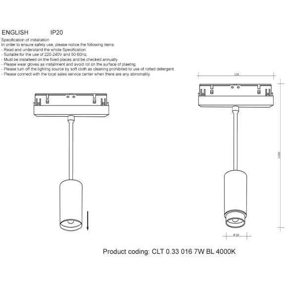 CLT 0.33 016 7W BL 4000K Трековый магнитный светодиодный светильник Crystallux Space 48V CRI90+ 4000К 700Лм 15-60° 7W