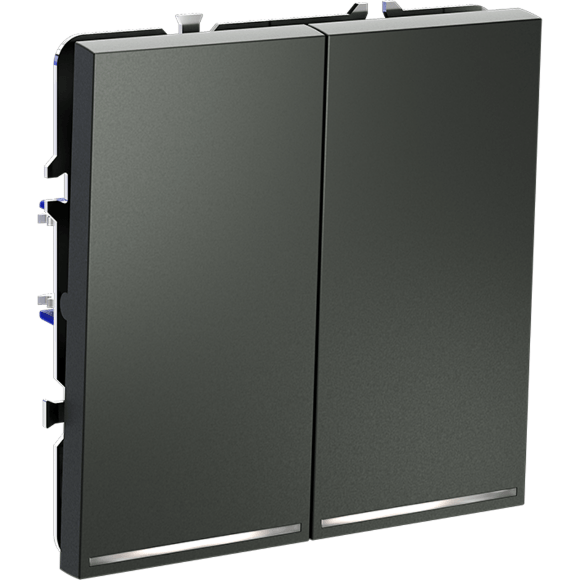 VLS020206 Выключатель встраиваемый с подсветкой двухклавишный титанового цвета 10А (2200 Ватт) VOLTUM S70 (титан)