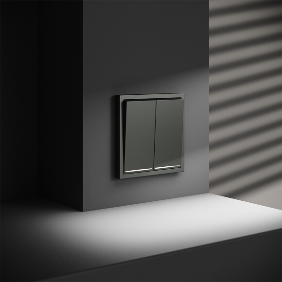 VLS020206 Выключатель встраиваемый с подсветкой двухклавишный титанового цвета 10А (2200 Ватт) VOLTUM S70 (титан)