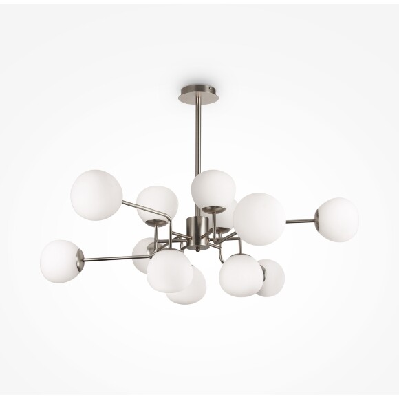 Люстра Maytoni Erich MOD221-PL-12-N основание никель, подвесная люстра с шарами из матового белого стекла, 12xE14, дизайнерский светильник на большую гостиную Люстра Maytoni Erich MOD221-PL-12-N основание никель, подвесная люстра с шарами из матового белого стекла, 12xE14, дизайнерский светильник на большую гостиную