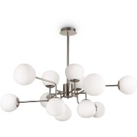 Люстра Maytoni Erich MOD221-PL-12-N основание никель, подвесная люстра с шарами из матового белого стекла, 12xE14, дизайнерский светильник на большую гостиную