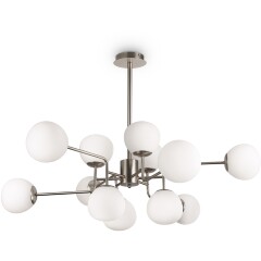 Люстра Maytoni Erich MOD221-PL-12-N основание никель, подвесная люстра с шарами из матового белого стекла, 12xE14, дизайнерский светильник на большую гостиную