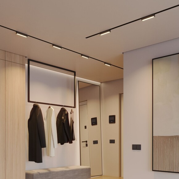 Novotech ITER 359783 Черный линейный однофазный двухжильный трековый светильник, 20см, с CCT переключением цветовой температуры, LED 12Вт 697Лм CRI≥90 108° 2700-3200-4000К IP20 220V