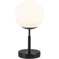 Favourite Atomic 4887-1T Настольная лампа шар в стиле минимализм, черный металл, белый матовый стеклянный плафон диаметром 20см, высота общая 39см, сменная лампа GX53 макс 12Вт, 220В