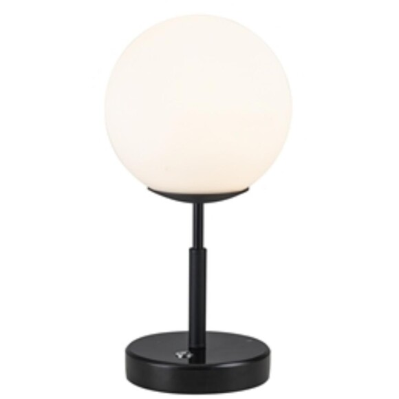 Favourite Atomic 4887-1T Настольная лампа шар в стиле минимализм, черный металл, белый матовый стеклянный плафон диаметром 20см, высота общая 39см, сменная лампа GX53 макс 12Вт, 220В