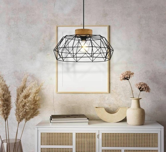 43364 Подвес PADSTOW, 1х60W(E27), ?455, H1100, сталь, дерево, черный, натуральный