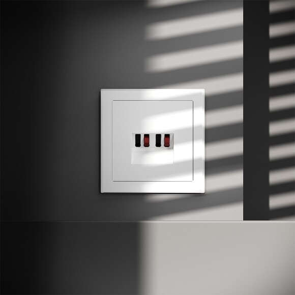 VLS060302 Розетка акустическая 4-местная для подключения динамиков и других звуковоспроизводящих устройств (для проводов сечением 0,5 — 4 ММ²) белого матового цвета VOLTUM S70 (белый матовый) VLS060302 Розетка акустическая 4-местная для подключения динамиков и других звуковоспроизводящих устройств (для проводов сечением 0,5 — 4 ММ²) белого матового цвета VOLTUM S70 (белый матовый)