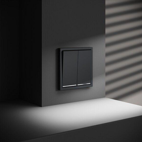 VLS020207 Выключатель встраиваемый с подсветкой двухклавишный графитового цвета 10А (2200 Ватт) VOLTUM S70 (графит)