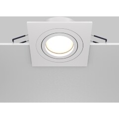 Встраиваемый потолочный светильник Maytoni Atom DL024-2-01W лампа GU10 или LED модуль макс. 10Вт, белый матовый алюминий, квадратный поворотный спот 25°, downlight диаметром 80 мм