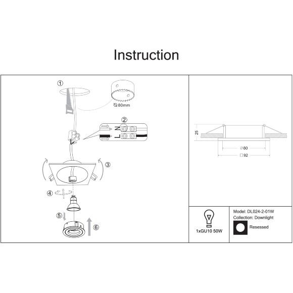 Встраиваемый потолочный светильник Maytoni Atom DL024-2-01W лампа GU10 или LED модуль макс. 10Вт, белый матовый алюминий, квадратный поворотный спот 25°, downlight диаметром 80 мм