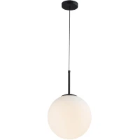 Favourite Atomic 4887-1P Подвесной светильник-шар в стиле минимализм, черный металл, белый матовый стеклянный плафон диаметром 20см, высота общая 200см, сменная лампа GX53 макс 12Вт, 220В