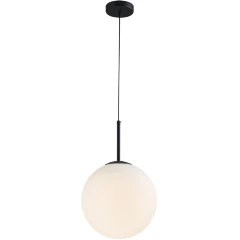 Favourite Atomic 4887-1P Подвесной светильник-шар в стиле минимализм, черный металл, белый матовый стеклянный плафон диаметром 20см, высота общая 200см, сменная лампа GX53 макс 12Вт, 220В
