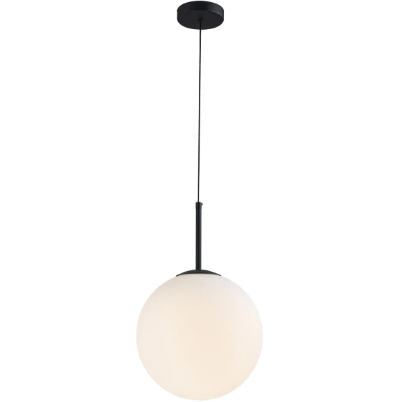 Favourite Atomic 4887-1P Подвесной светильник-шар в стиле минимализм, черный металл, белый матовый стеклянный плафон диаметром 20см, высота общая 200см, сменная лампа GX53 макс 12Вт, 220В