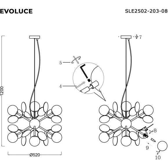 SLE2502-203-08 Светильник подвесной Золотистый/Разноцветный G9 8*5W VOLA