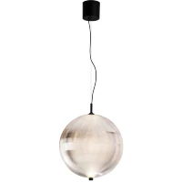 Favourite Planitis 4806-2P Современный подвесной светодиодный светильник-шар, плафон акрил рифленый, диаметром 32 см, черный металл, LED 12Вт 3000К 675Лм IP20 220В, макс. высота 150см