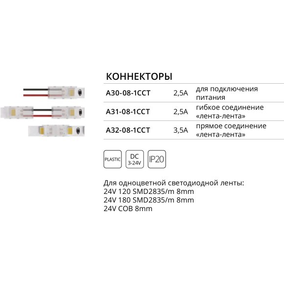 Коннектор (5 шт) токопроводящий для 8мм светодиодной ленты Arte Lamp STRIP-ACCESSORIES A31-08-1CCT