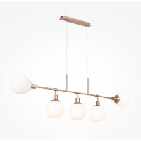 Люстра горизонтальная Maytoni Erich MOD221-PL-05-G основание латунь, подвесная люстра с шарами из матового белого стекла, 5xE14, дизайнерский светильник