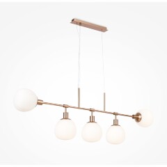 Люстра горизонтальная Maytoni Erich MOD221-PL-05-G основание латунь, подвесная люстра с шарами из матового белого стекла, 5xE14, дизайнерский светильник