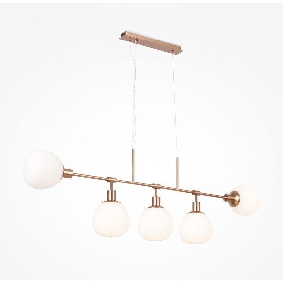 Люстра горизонтальная Maytoni Erich MOD221-PL-05-G основание латунь, подвесная люстра с шарами из матового белого стекла, 5xE14, дизайнерский светильник Люстра горизонтальная Maytoni Erich MOD221-PL-05-G основание латунь, подвесная люстра с шарами из матового белого стекла, 5xE14, дизайнерский светильник