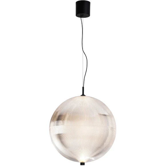 Favourite Planitis 4806-4P Современный подвесной светодиодный светильник-шар, плафон акрил рифленый, диаметром 40 см, черный металл, LED 20Вт 3000К 1125Лм IP20 220В, макс. высота 150см