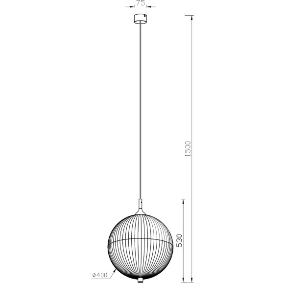 Favourite Planitis 4806-4P Современный подвесной светодиодный светильник-шар, плафон акрил рифленый, диаметром 40 см, черный металл, LED 20Вт 3000К 1125Лм IP20 220В, макс. высота 150см