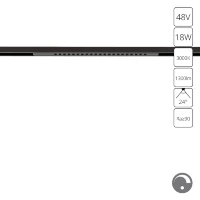 Arte Lamp Optima A7497PL-1BK Черный магнитный линейный светодиодный светильник с глазковыми диодами, с возможностью диммирования по протоколу 0/1-10V, LED 18Вт 1300Лм 3000К CRI90 24° IP20 48В