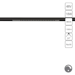 Arte Lamp Optima A7497PL-1BK Черный магнитный линейный светодиодный светильник с глазковыми диодами, с возможностью диммирования по протоколу 0/1-10V, LED 18Вт 1300Лм 3000К CRI90 24° IP20 48В