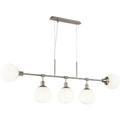 Люстра горизонтальная Maytoni Erich MOD221-PL-05-N основание никель, подвесная люстра с шарами из матового белого стекла, 5xE14, дизайнерский светильник