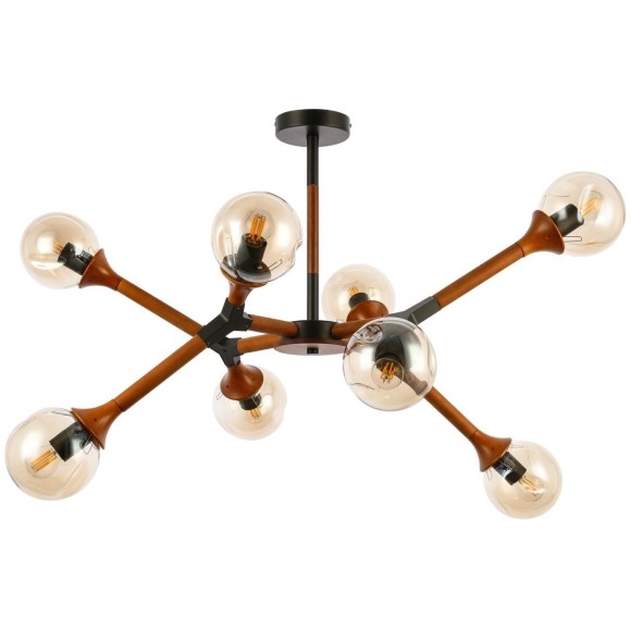 SLE109402-08 Светильник потолочный Черный, Темное дерево/Прозрачный, Янтарный E27 8*60W RAQUEL