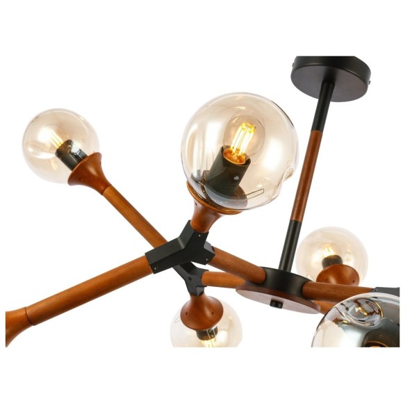 SLE109402-08 Светильник потолочный Черный, Темное дерево/Прозрачный, Янтарный E27 8*60W RAQUEL