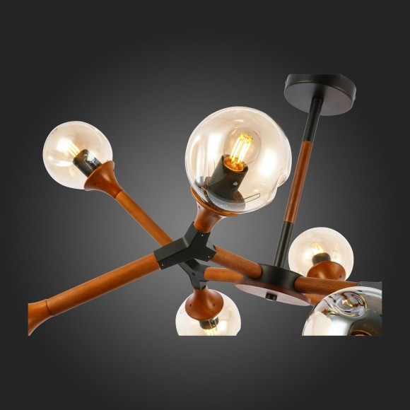 SLE109402-08 Светильник потолочный Черный, Темное дерево/Прозрачный, Янтарный E27 8*60W RAQUEL