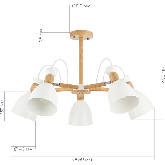 SLE103802-05 Светильник потолочный Светлое дерево, Белый/Белый E27 5*60W BALCAMO