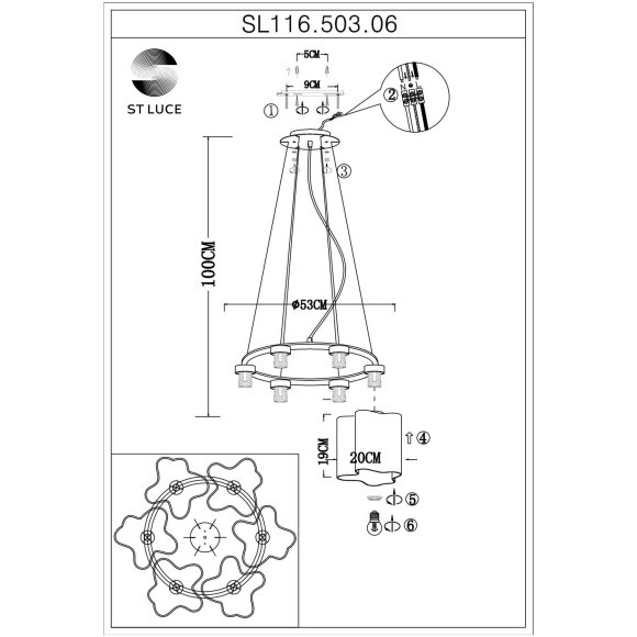 SL116.503.06 Люстра подвесная ST-Luce Серебристый/Белый E27 6*60W ONDE SL116.503.06 Люстра подвесная ST-Luce Серебристый/Белый E27 6*60W ONDE