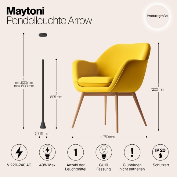 Подвесной светильник цилиндр Maytoni P064PL-01B Arrow под лампу 1xGU10 40W