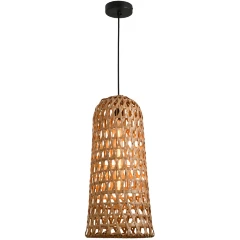 Favourite Recinto 4888-1P Уличный подвесной влагозащищенный светильник из ротанга коричневого цвета, диаметр 23см, под сменную лампу Е27, IP44, 220В, габаритные размеры в мм H1970xD230xHm500