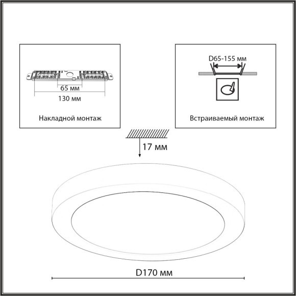 7790/12L Белый светильник 2 типов монтажа (встраиваемый/накладной) с датчиком движения, перекл. цвет. температуры и рег. врезным отверстием 65-155мм, 12Вт 960Лм CRI80 3000;4000;6500К IP44 SONEX NEBULA WHITE