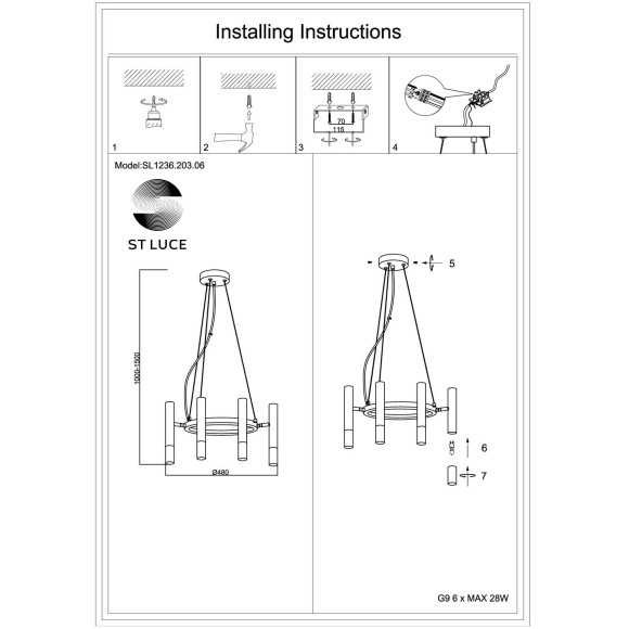 SL1236.203.06 Люстра подвесная ST-Luce Золотистый/Коньячный, Золотистый G9 6*5W ECLIP